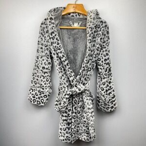 Y2K Victoria's Secret PINK McBling Plush Robe Leopard Print Rare XS Hood Lounge